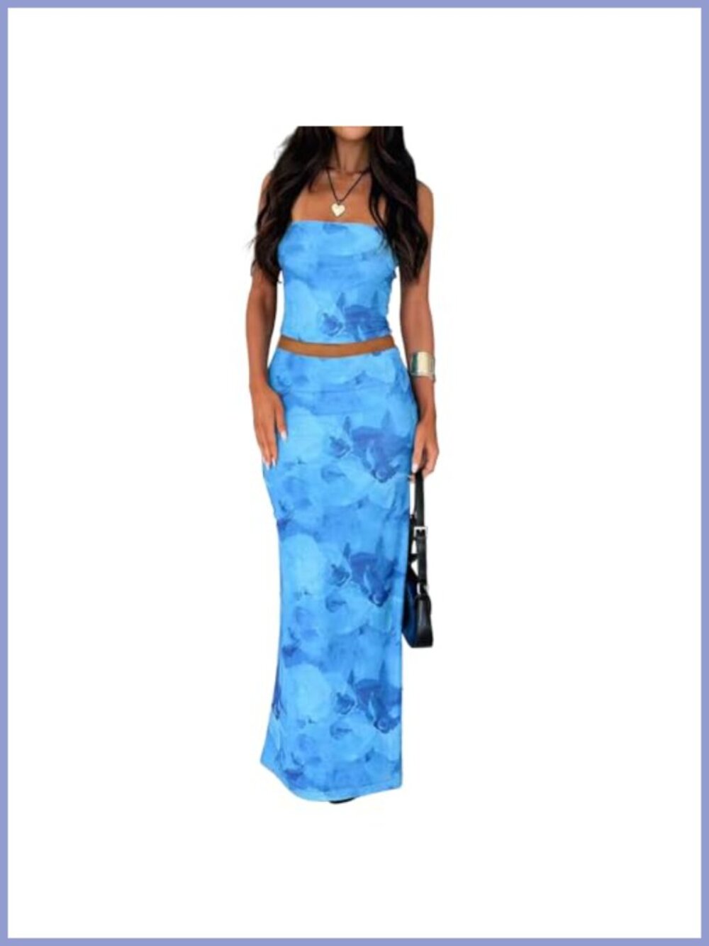 Goafuliy Women 2 Piece Floral Maxi Skirt Set Tube Top Summer Y2K